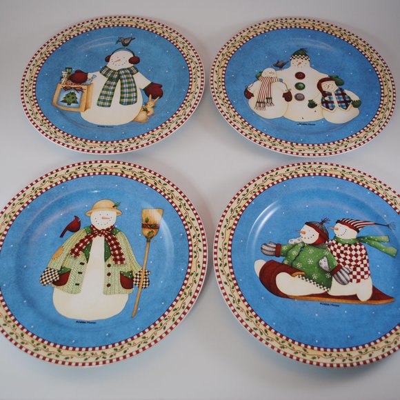 Sakura Other - Set of 4 Vintage Debbie Mumm Jolly Snowman Salad or Dessert Plates by Sakura